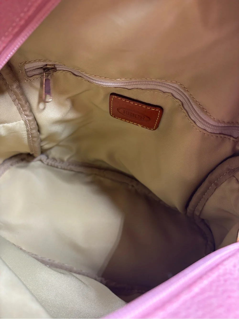 Bric’s Pink Pebbled Leather Backpack Tan Trim Adjustable Straps